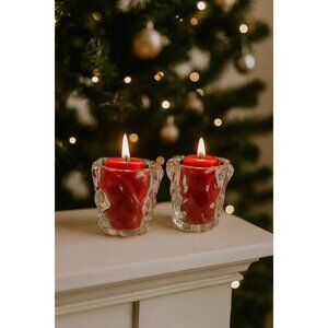 Partylite Glacier Lights Votive Candle Holders Set Of 2 Clear Glass Retired